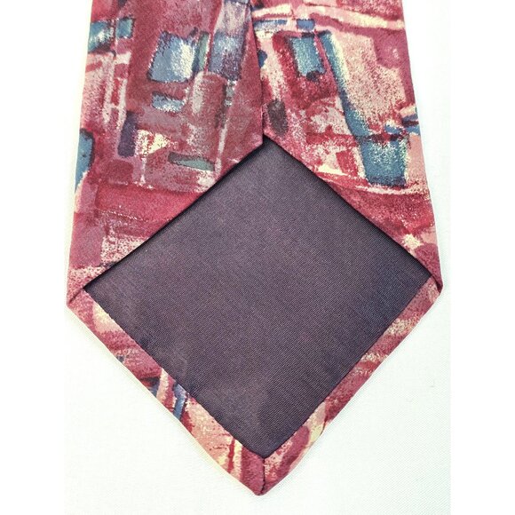 Vtg John Henry Abstract Design Tie Burgundy Multicolor 100% Italian Silk USA - Picture 6 of 6